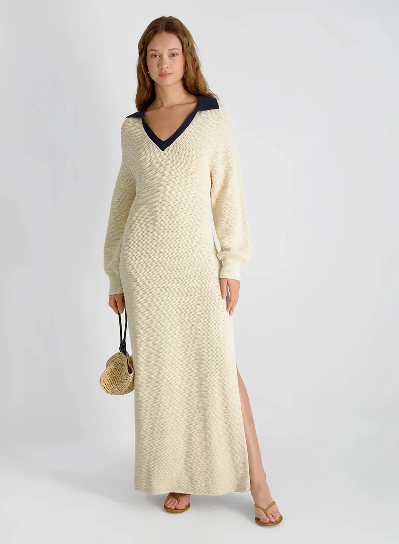 French Connection Mozart Cntrst Txtrd Maxi Dress