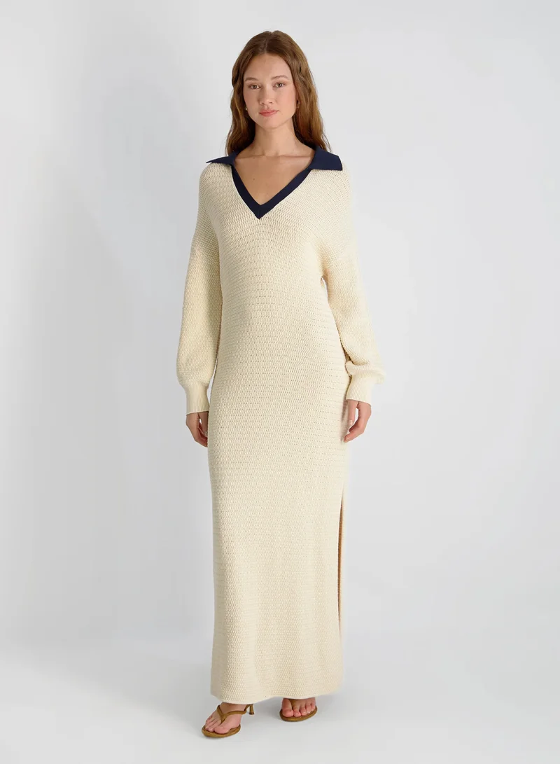 French Connection cream Mozart Cntrst Txtrd Maxi Dress for Women | Best Price UAE