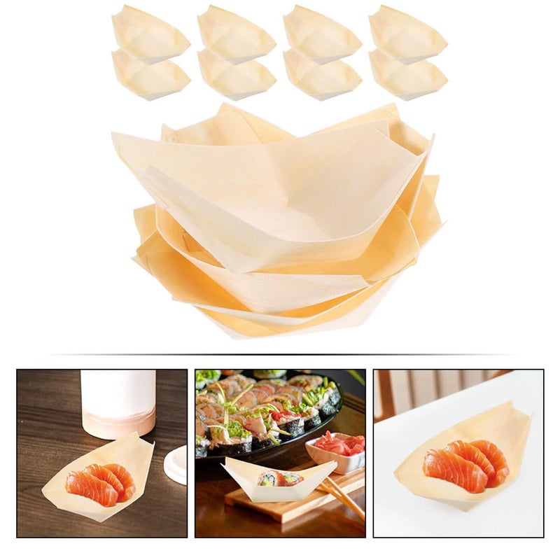 Wooden Sushi Serving Boat Tray 2 5 Inch 50 Pieces Set For Home Restaurant Presentation - Image 4