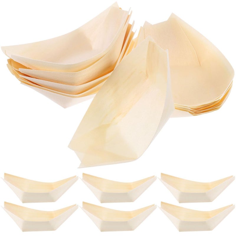 Wooden Sushi Serving Boat Tray 2 5 Inch 50 Pieces Set For Home Restaurant Presentation - Image 2