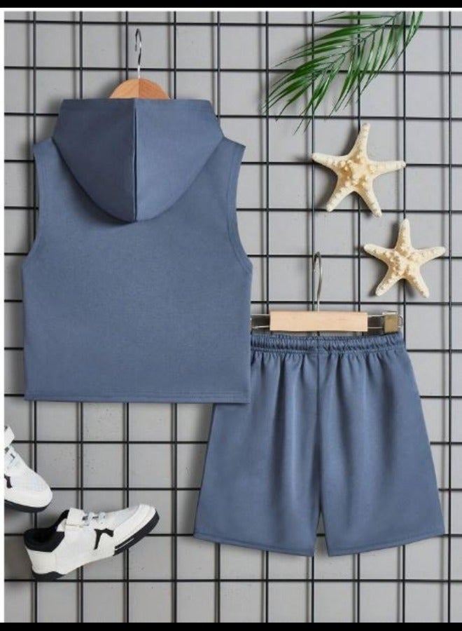 Shein SHEIN Kids EVRYDAY Young Boys' Casual Sports Vest And Shorts Two-Piece Set  - Image 2
