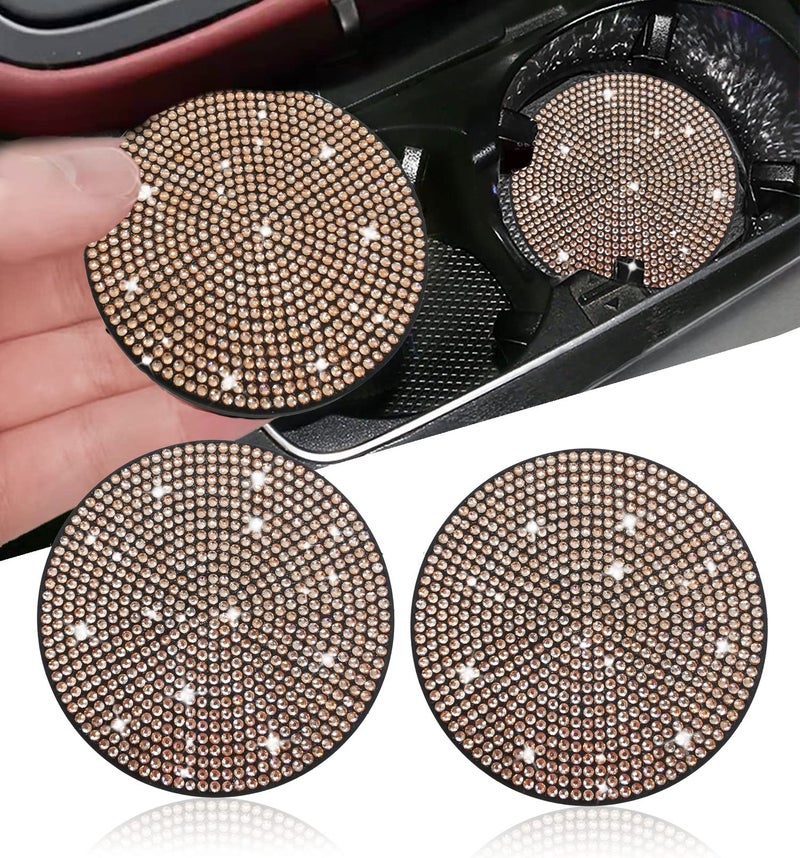 NBTEPEM 2pcs Bling Car Cup Holder Coaster 275 inch AntiSlip Shockproof Universal Fashion Car Coasters Insert Bling Crystal Rhinestone Automotive Interior Accessories for Women 2 pcs Champagne