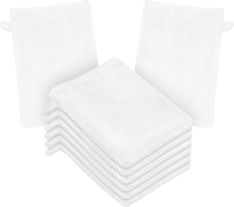HOTUT 8 Pack Microfiber Body Wash Mitts, 15x20 cm Flannels Soft Shower Face Mitts, Face Cleansing Mitts, Soft Face Mitten, Bath SPA Cloth, Reusable Makeup Remover Mitt Gloves (White) Big & small space compatible - Image 1