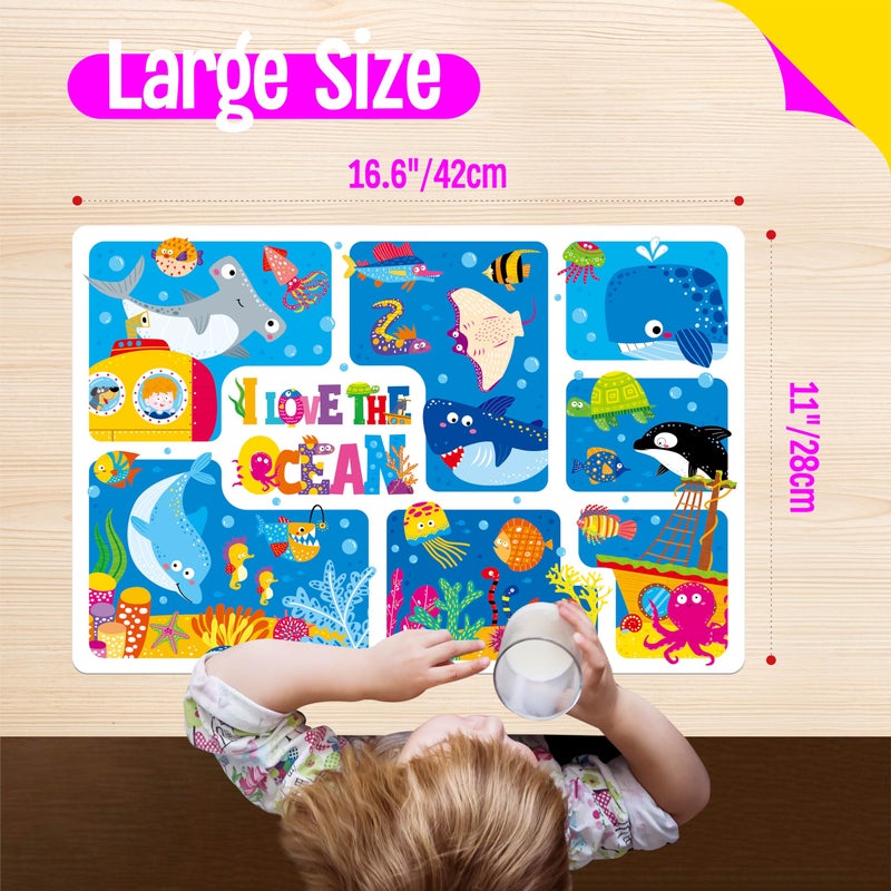 SpriteGru 6 Pack Placemats for Kids, Non-Slip Washable, Reusable Animals, Alphabet, Dinosaur, Universe, Ocean Themed Educational Placemats for Home, Kindergarten, Classroom, Nursery - Image 3