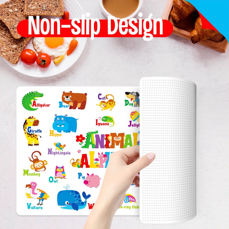 SpriteGru 6 Pack Placemats for Kids, Non-Slip Washable, Reusable Animals, Alphabet, Dinosaur, Universe, Ocean Themed Educational Placemats for Home, Kindergarten, Classroom, Nursery - Image 5