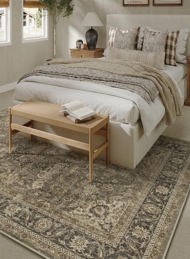 WondRg 6x9 Washable Brown Area Rug Vintage Living Room Bedroom Carpet Non-Slip Soft Low Pile Distressed Indoor Throw Rug for Dining Room Entryway Office - Image 3