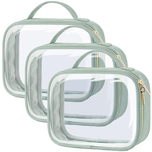 PACKISM TSA Approved Toiletry Bag  Clamshell Closing Clear Makeup Bags with Handle Laurel Green Quartsized Clear Travel Bags for Toiletries Carryon Travel Essentials