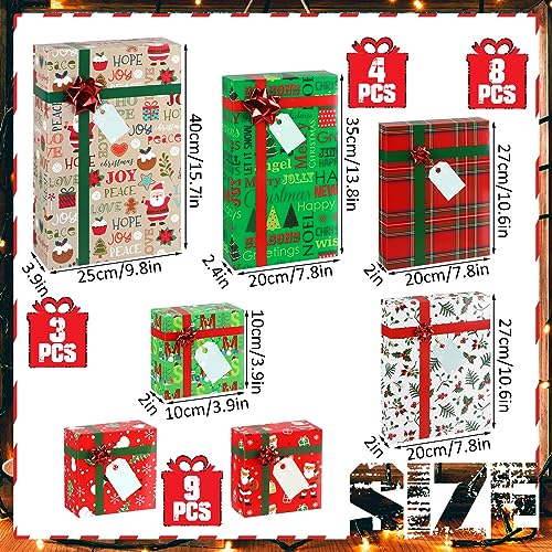 Cholemy 24 Pieces Christmas Gift Boxes with Lids and Red Bows Christmas Gift Wrap Boxes Holiday Present Box 4 Sizes Gift Boxes Shirt Box for Wrapping Xmas Holiday Present - Image 3