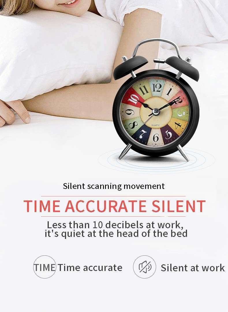 SHREE HANS CREATION Brass Vintage Twin Bell Table Top Alarm Clock with Night LED Light Analog Display Extra Loud Alarm Sound Black Clock for Wake-up Time Morning Walk Home Decor (Black, 11cm) - Image 5