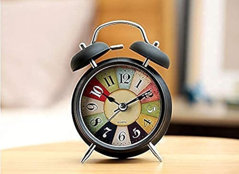SHREE HANS CREATION Brass Vintage Twin Bell Table Top Alarm Clock with Night LED Light Analog Display Extra Loud Alarm Sound Black Clock for Wake-up Time Morning Walk Home Decor (Black, 11cm) - Image 1