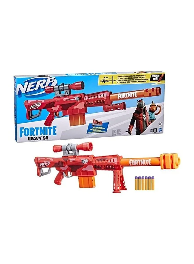 NERF Fortnite Heavy SR Blaster, Longest Fortnite Blaster Ever, Removable Scope, Bolt Action, 6 Official Mega Darts, 6-Dart Clip