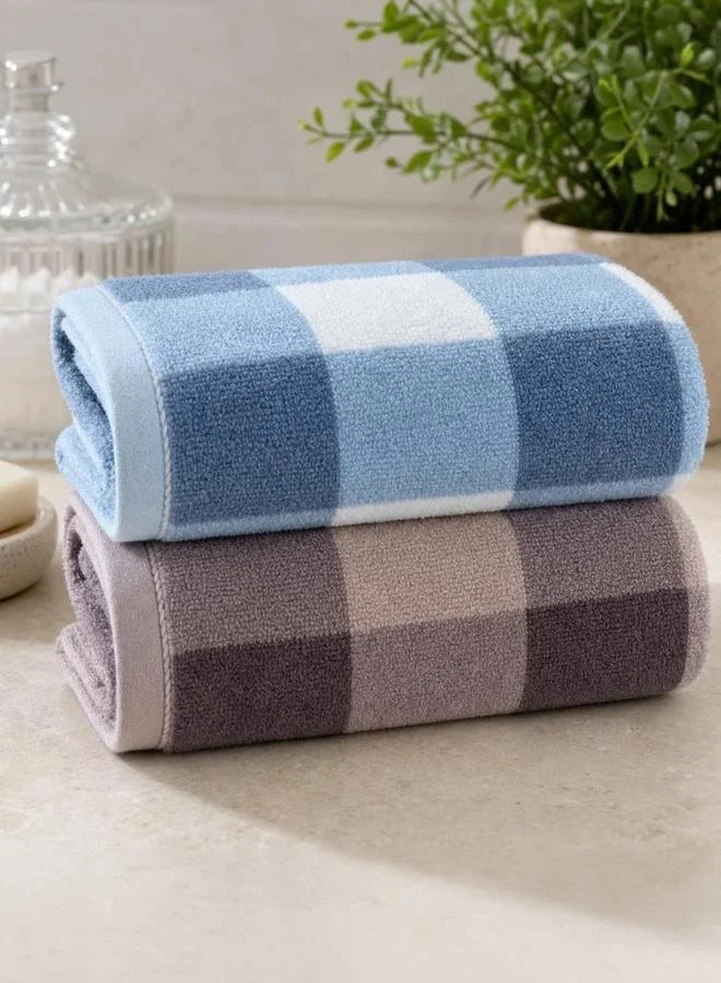 Styli Pack of 2 - Checked Cotton Bath Towels, Multi-Color - 34x74 cm
