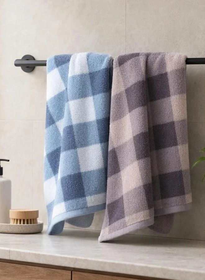 Styli Pack of 2 - Checked Cotton Bath Towels, Multi-Color - 34x74 cm