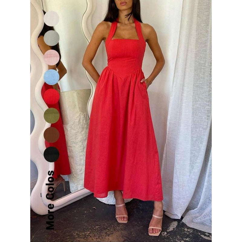 Women's Halter Neck Ruched Long Dress - Image 4