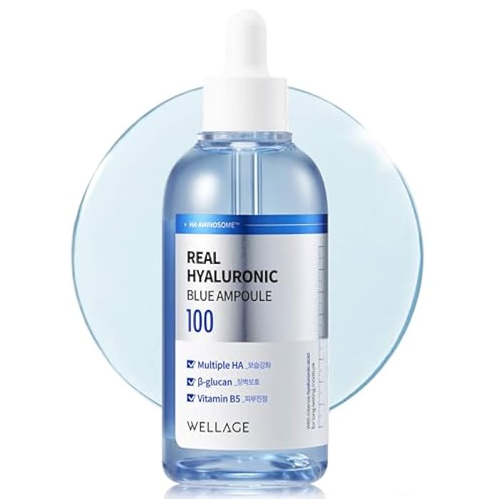 WELLAGE Real Hyaluronic Blue Ampoule 100, Korean Hydrating Serum for Face, Fragrance Free Hyaluronic Acid Deep Moisturizing Serum with Panthenol for Sensitive Dry Skin Moisturizer (2.54 fl.oz_R) - Image 1