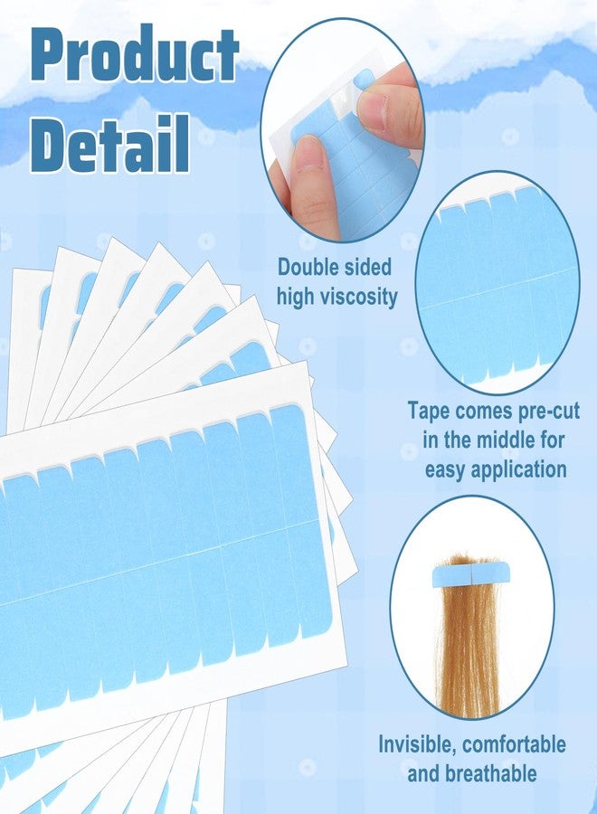 Grevosea 240 Pcs Hair Extension Tapes, Double Sided Adhesive Tape for Hair Extensions Human Hair Tape in Extensions Wig Beauty Tools for Replacement (Blue) - Image 3