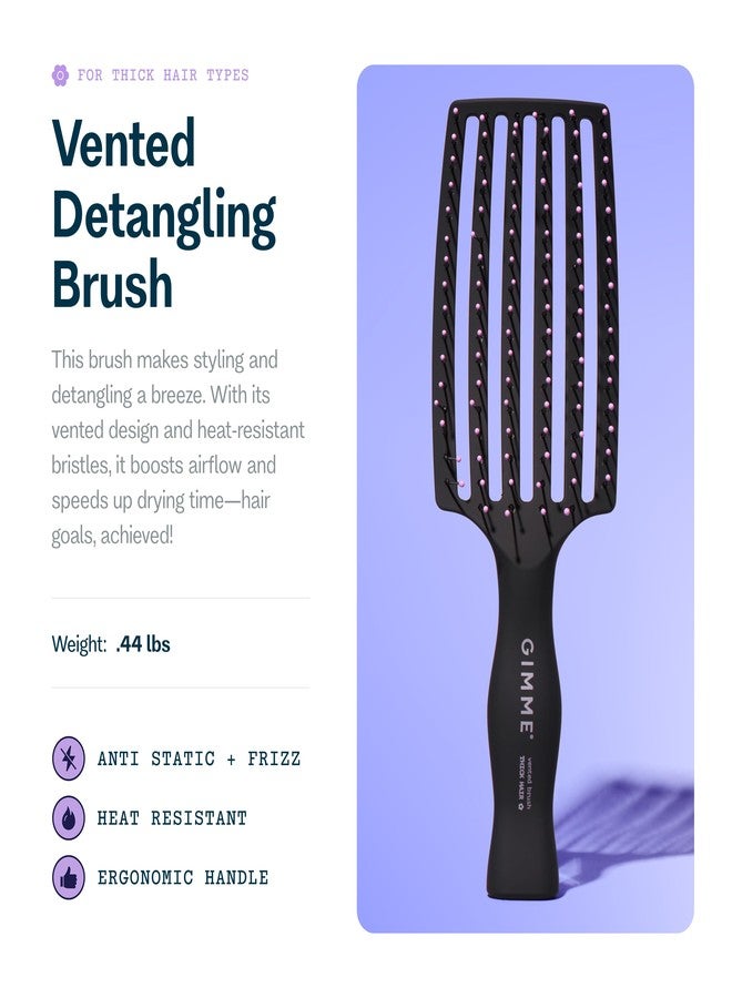 Gimme Beauty Vented Detangling Brush - Quick-Dry, Heat-Resistant Wet Brush for Thick or Thin Locks - Supports Healthy Hair - Flexible Curved Design for Fine Locks - Thick Hair - Image 2