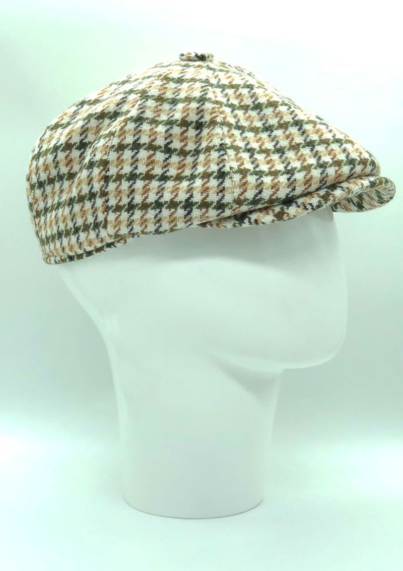 BE Hoope Winter Wool Cream-Beige Houndstooth Patterned 8-Piece British Style Peaky Blinders Cap Hat  - Image 1