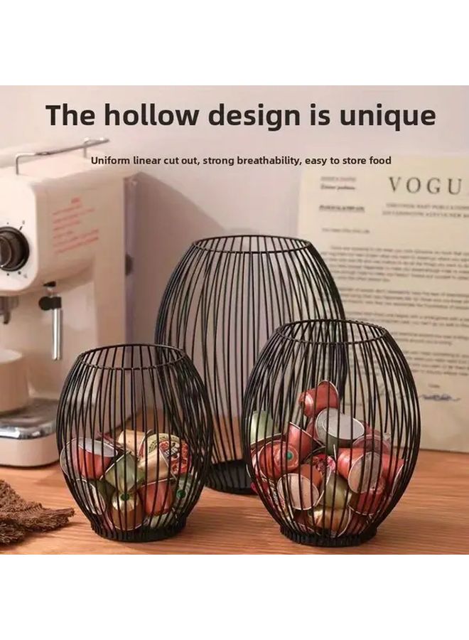 Medium Black Iron Coffee Capsule Storage Basket Wire Mesh Organizer For Kitchen Home - Image 3