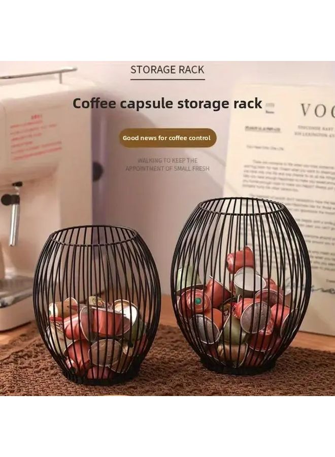Medium Black Iron Coffee Capsule Storage Basket Wire Mesh Organizer For Kitchen Home - Image 2