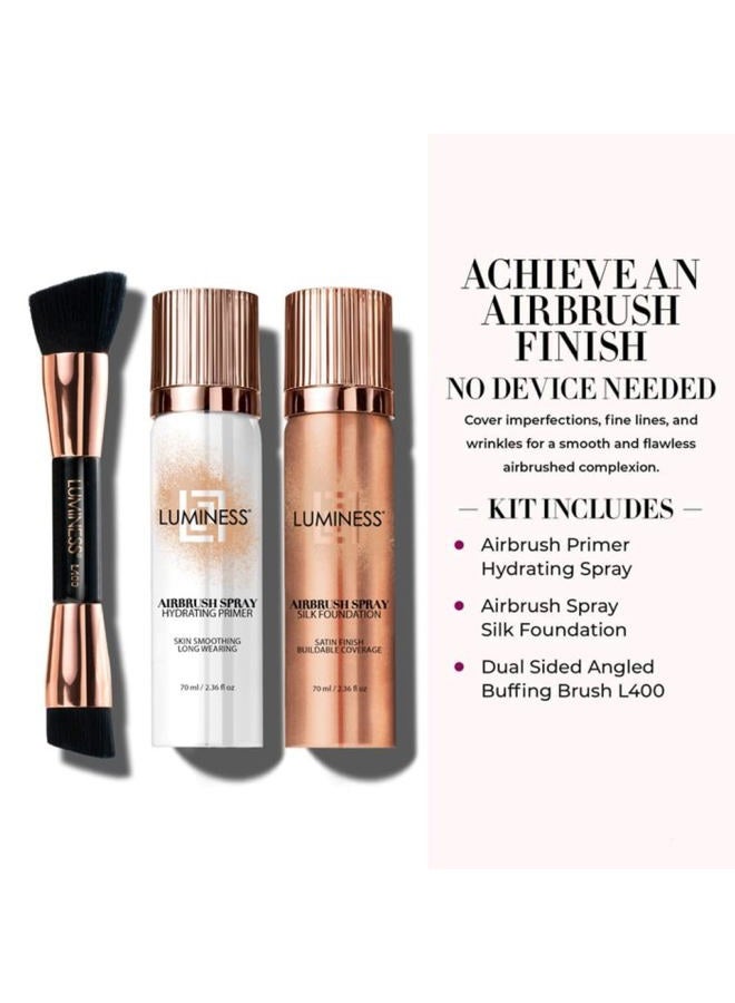 LUMINESS Airbrush Spray Silk Foundation Starter Kit - Medium - Foundation, Primer & Dual-Sided Angled Buffing Brush - Medium, Buildable Coverage, Anti-Aging Formula Hydrates & Moisturizes - Image 4