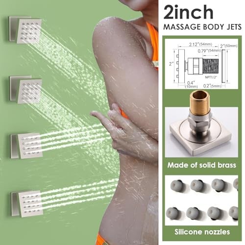 Enga Full Body Shower System with Body Sprays Jets, 12 Inch Rain Shower Wall Mounted, All Metal Multiple Shower Head System, Contain Rough-in Shower Valve, Brushed Nickel - Image 4
