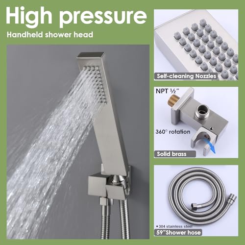 Enga Full Body Shower System with Body Sprays Jets, 12 Inch Rain Shower Wall Mounted, All Metal Multiple Shower Head System, Contain Rough-in Shower Valve, Brushed Nickel - Image 5