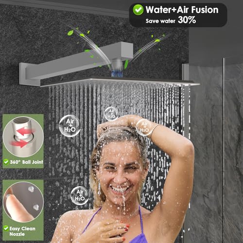 Enga Full Body Shower System with Body Sprays Jets, 12 Inch Rain Shower Wall Mounted, All Metal Multiple Shower Head System, Contain Rough-in Shower Valve, Brushed Nickel - Image 3