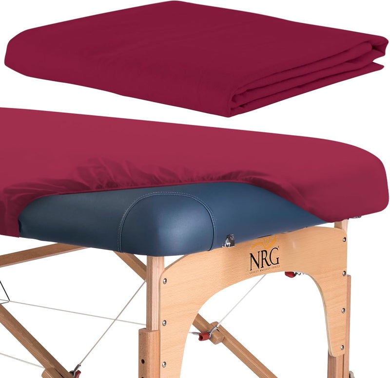 NRG أوراق طاولة تدليك فاخرة من الفلانيل - 100% قطن فلانيل - 160 جرام لكل متر مربع، 200 خيط - قطن مزدوج ناعم - بحجم كبير لتغطية أفضل - 63" × 100" - لون ميرلوت - Image 1