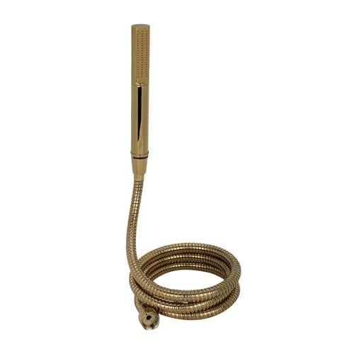 Hindware Italian Collection F160150PGD Hand Shower for Bathroom | Made of Brass | comes with 1.5-meter Stainless Steel Flexible Hose Pipe & Wall-hook | Round Body | Rain Shower | Color - Gold - Image 1