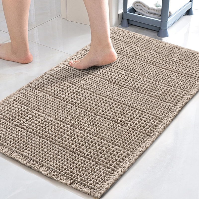 H.VERSAILTEX HVERSAILTEX Upgraded Waffle Bath Mat Super Absorbent Bathroom Mats Non Slip Bath Rugs for Bath Floor Machine Washable Dry Fast Bathroom Rugs for Beside Tub 17 x 24 Irish Cream - Image 2