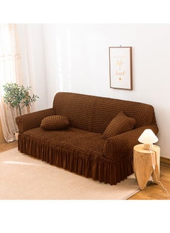 Arabest Sofa Slipcover One Piece Easy Fit Stretch Couch Cover with Skirt Durable Washable High Elastic Stretchable Universal Furniture Protector (Brown, 2 Seats)  - Image 3