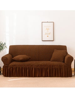 Arabest Sofa Slipcover One Piece Easy Fit Stretch Couch Cover with Skirt Durable Washable High Elastic Stretchable Universal Furniture Protector (Brown, 2 Seats)  - Image 2