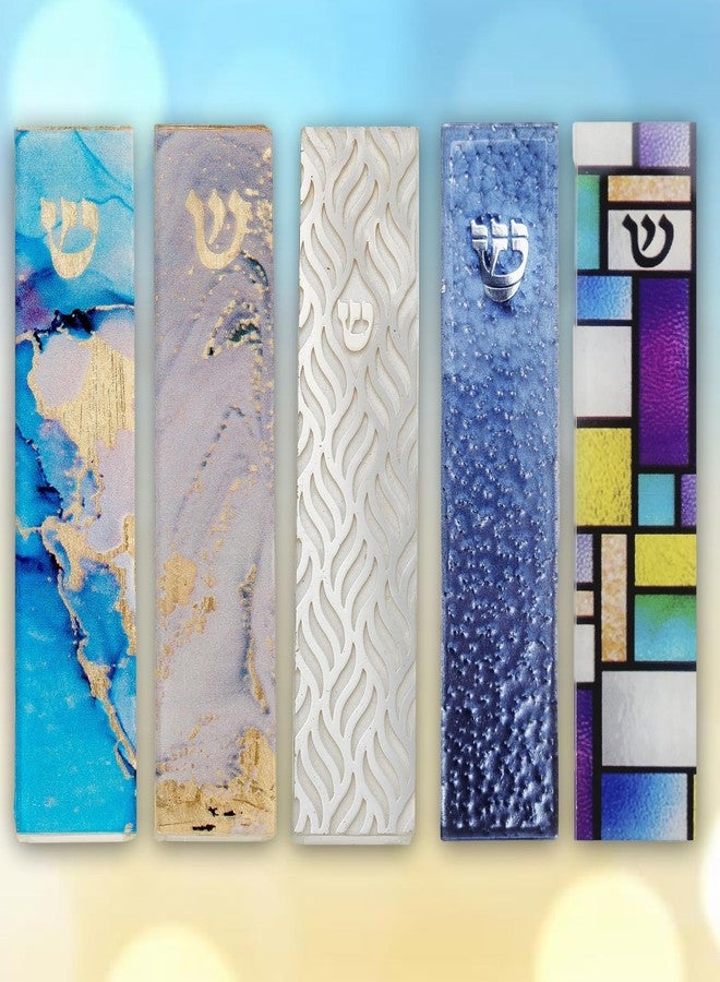 رايت لايت مزوزة فنية من الزجاج الأزرق المحبب من رايت لايت - مصنوعة يدويًا بلمسات فضية، بتصميم متدرج اللون الأزرق - ديكور منزلي أنيق، شريط لاصق سهل التركيب للتعليق على الباب أو الحائط، قطعة فنية لمدخل منزلك - Image 4