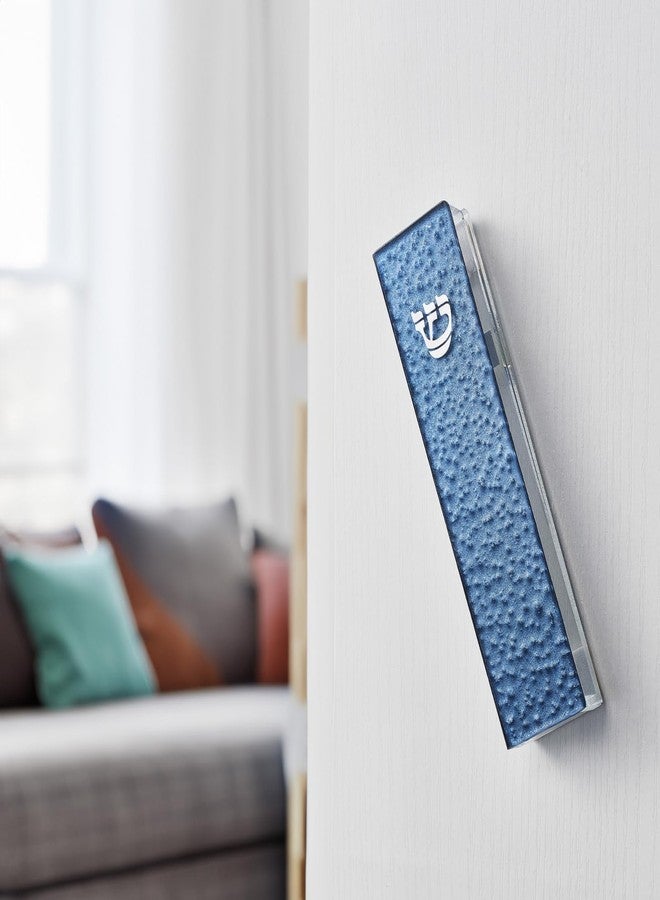 رايت لايت مزوزة فنية من الزجاج الأزرق المحبب من رايت لايت - مصنوعة يدويًا بلمسات فضية، بتصميم متدرج اللون الأزرق - ديكور منزلي أنيق، شريط لاصق سهل التركيب للتعليق على الباب أو الحائط، قطعة فنية لمدخل منزلك - Image 3