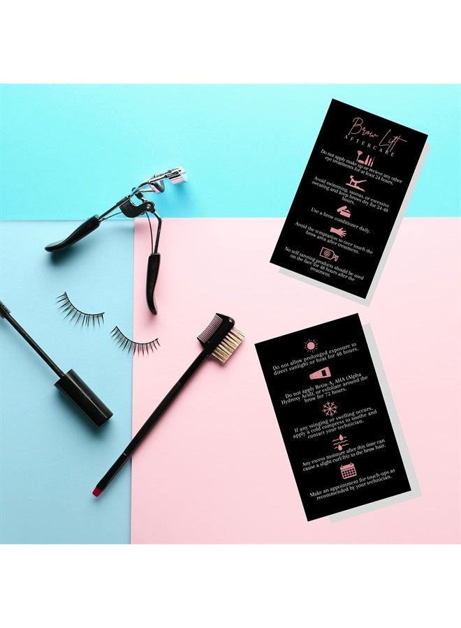 Lashicorn Brow Lift Aftercare Cards | 50 Pack | 2x3.5” inches Business Card Size | Starter Lift Kit At Home DIY Brow Lift and Tint | Black with Rosey Pink Design - Image 2