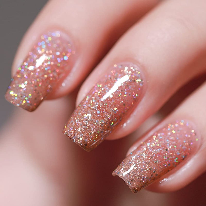 FZANEST Rose Gold Glitter Gel Nail Polish Led UV Gel Polish Holographic Color Sparkle Gel Nail 15ml - Image 1