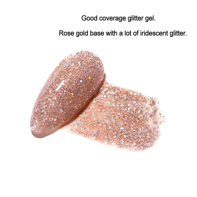 FZANEST Rose Gold Glitter Gel Nail Polish Led UV Gel Polish Holographic Color Sparkle Gel Nail 15ml - Image 2