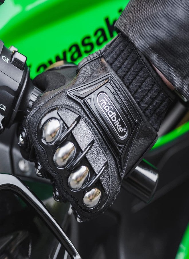 ILM Alloy Steel Leather Hard Knuckle Touchscreen Motorcycle Bicycle Motorbike Powersports Racing Gloves (L, (Leather) Black) Model 10CL - Image 5