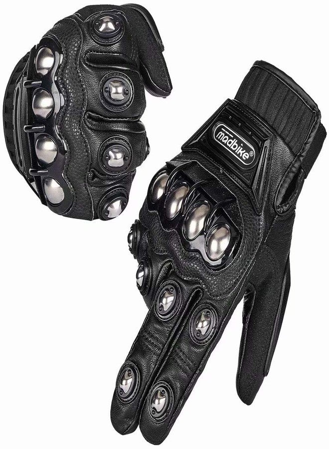 ILM Alloy Steel Leather Hard Knuckle Touchscreen Motorcycle Bicycle Motorbike Powersports Racing Gloves (L, (Leather) Black) Model 10CL - Image 1