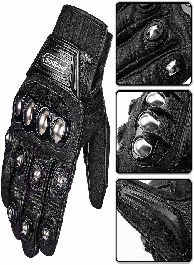 ILM Alloy Steel Leather Hard Knuckle Touchscreen Motorcycle Bicycle Motorbike Powersports Racing Gloves (L, (Leather) Black) Model 10CL - Image 3