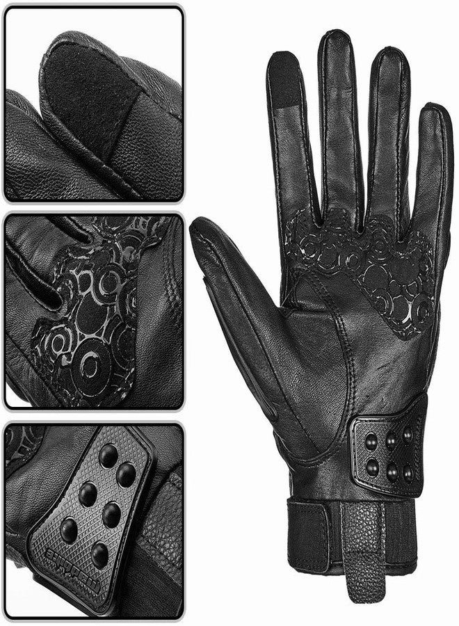 ILM Alloy Steel Leather Hard Knuckle Touchscreen Motorcycle Bicycle Motorbike Powersports Racing Gloves (L, (Leather) Black) Model 10CL - Image 4