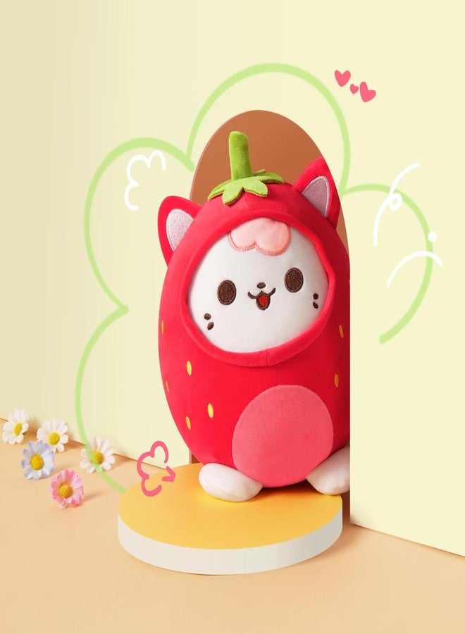 PEACH CAT Strawberry Cat Plush Pillow Cute Strawberry Kitten Stuffed Animal Cat plushie with Strawberry Outerwear for Kids Red 8" - Image 4
