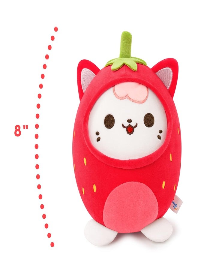 PEACH CAT Strawberry Cat Plush Pillow Cute Strawberry Kitten Stuffed Animal Cat plushie with Strawberry Outerwear for Kids Red 8" - Image 2