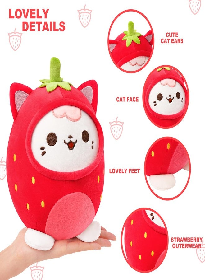 PEACH CAT Strawberry Cat Plush Pillow Cute Strawberry Kitten Stuffed Animal Cat plushie with Strawberry Outerwear for Kids Red 8" - Image 3
