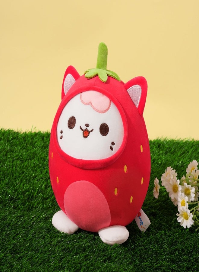 PEACH CAT Strawberry Cat Plush Pillow Cute Strawberry Kitten Stuffed Animal Cat plushie with Strawberry Outerwear for Kids Red 8" - Image 5