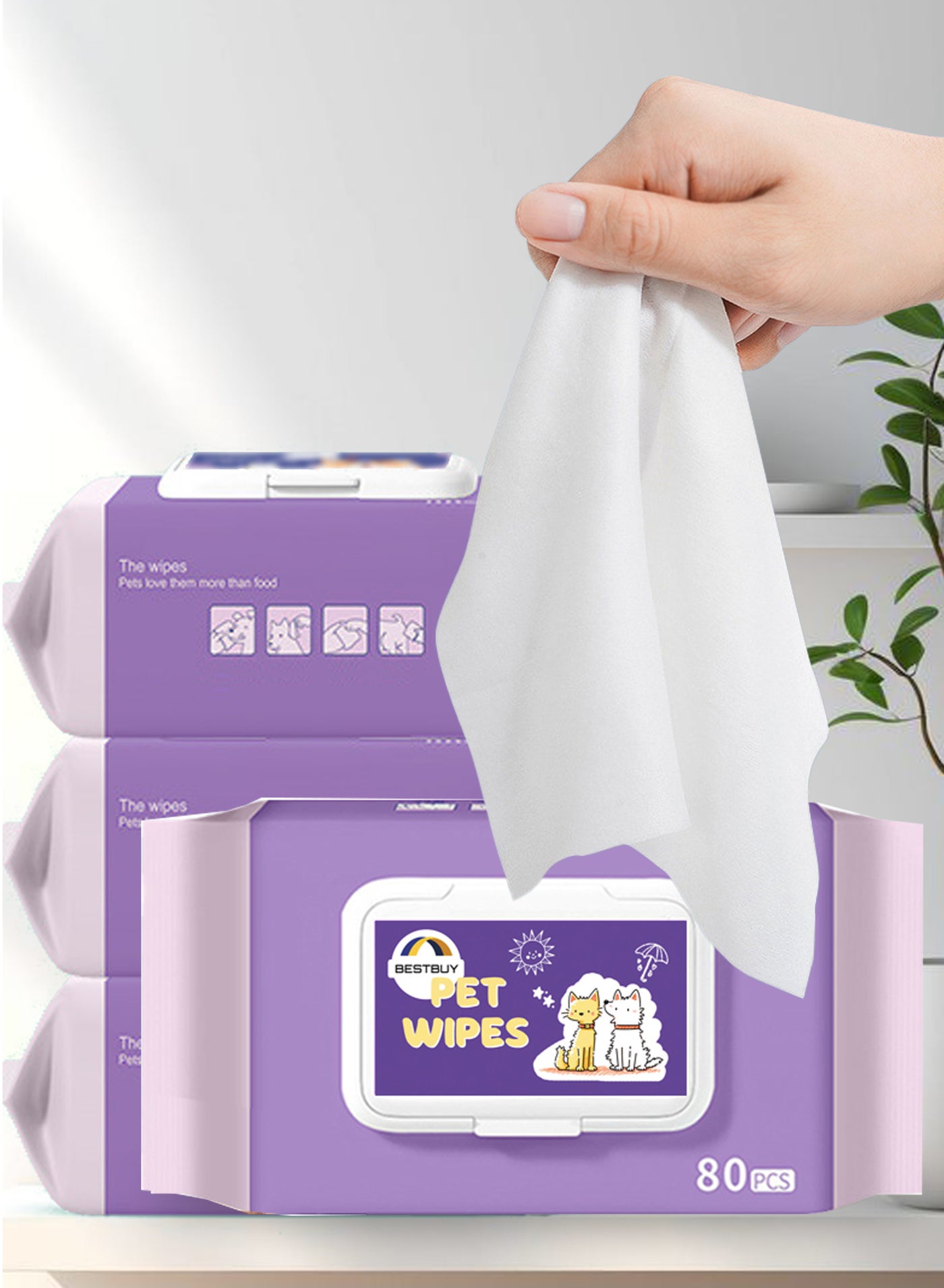 Pet Wipes 80pcs, Large Pet Grooming Wipes for Dogs & Cats, for Full Body, Eye, Ear, Paws Wipes, Antibacterial Essence Unscented and Gentle to Pet (1 pack)