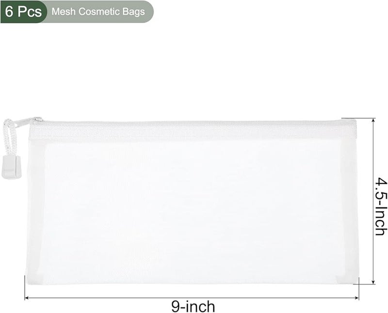 Yokive 6 Pack White Mesh Cosmetic Bags Travel Organizer Pencil Cases - Image 3