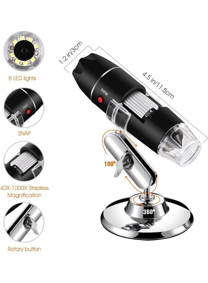 Jiusion 40X to 1000X USB Digital Microscope Camera with 8 LED Lights, 360° Metal Stand & OTG Adapters Compatible with Windows, Mac, Linux & Android - Image 3