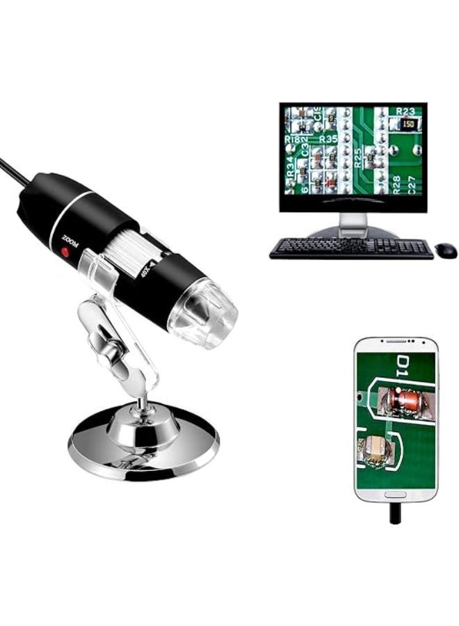 Jiusion 40X to 1000X USB Digital Microscope Camera with 8 LED Lights, 360° Metal Stand & OTG Adapters Compatible with Windows, Mac, Linux & Android - Image 2
